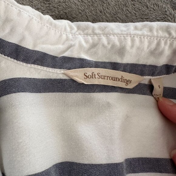 Soft Surroundings Washed Tencel Tunic Assymetrical Blouse SMALL Striped - Picture 7 of 9